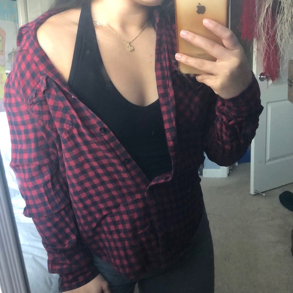 BOGO F21 Classic Red and Black Checkered Flannel - Picture 3 of 6